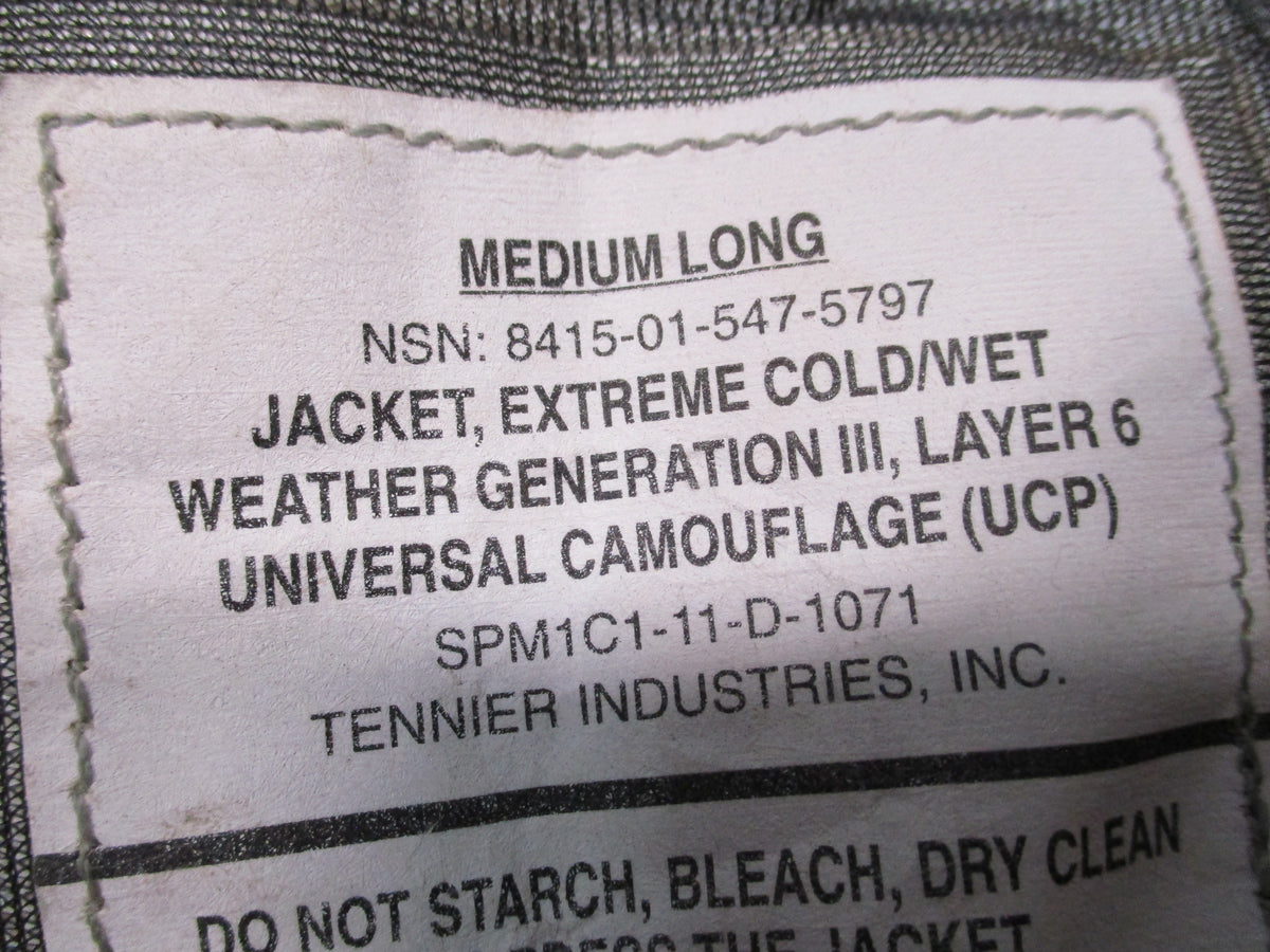 Tennier Industries US Army ECWCS Gen III Level 6 UCP Gore-Tex jacket, medium long fit