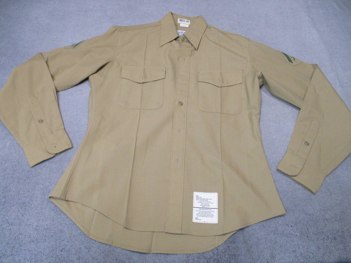 USMC khaki dress uniform shirt for men, 16x37, with LCpl rank insignia by DSCP Valor Collection