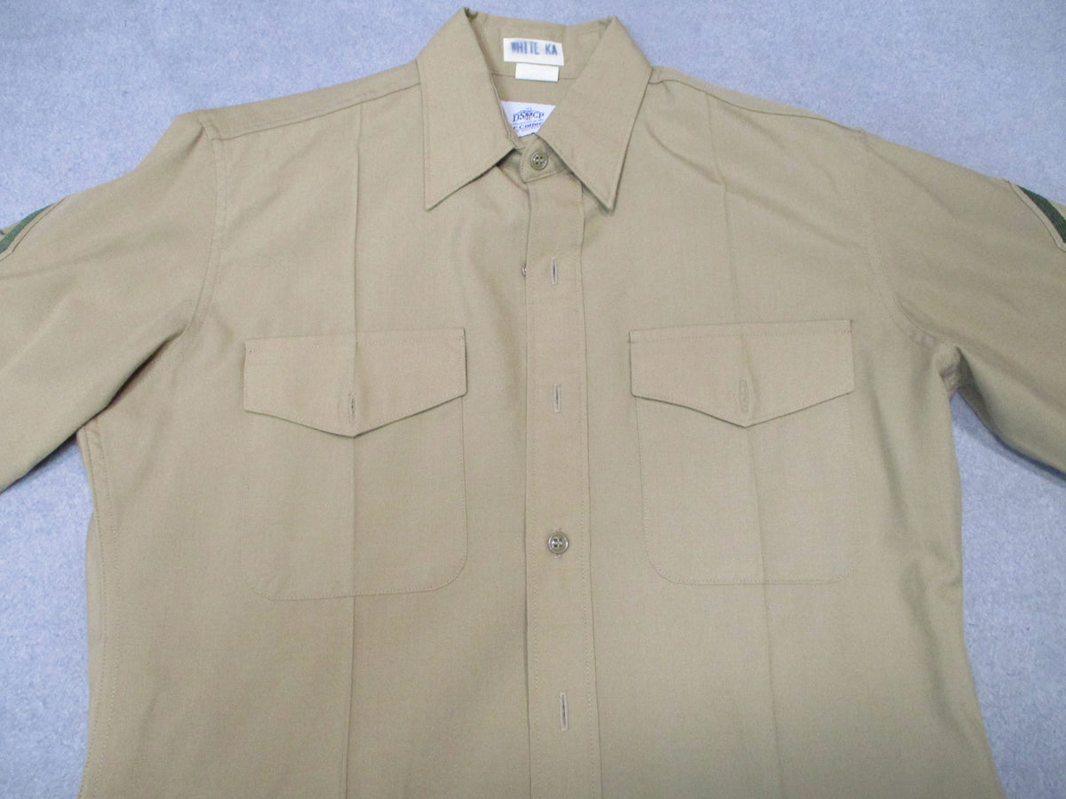 DSCP Valor Collection USMC khaki dress uniform shirt, men's 16x37, with LCpl rank insignia