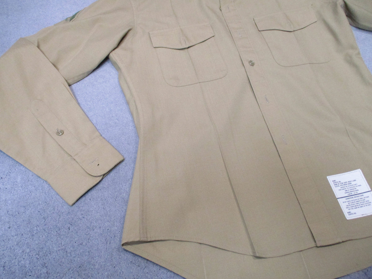USGI USMC khaki dress uniform shirt by DSCP Valor Collection with LCpl rank, men's 16x37, front view