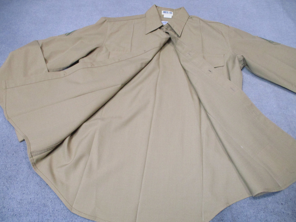 USGI USMC khaki dress uniform shirt, men's 16x37, LCpl rank, DSCP Valor Collection