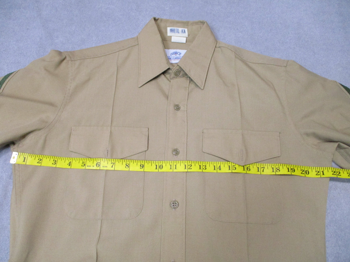 USGI USMC khaki dress uniform shirt by DSCP Valor Collection, men's 16x37, with LCpl rank insignia