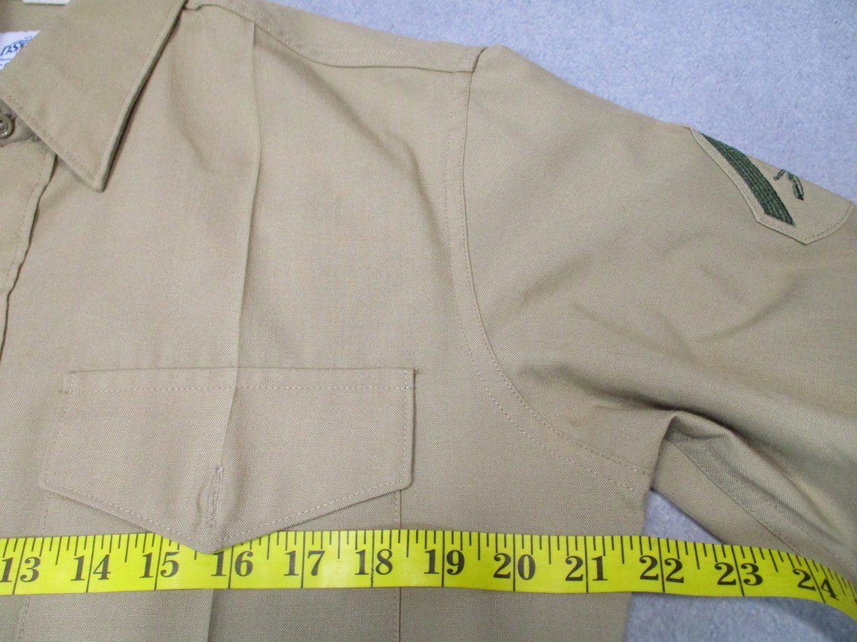 USGI USMC khaki dress uniform shirt by DSCP Valor Collection, men's 16x37, with LCpl rank insignia