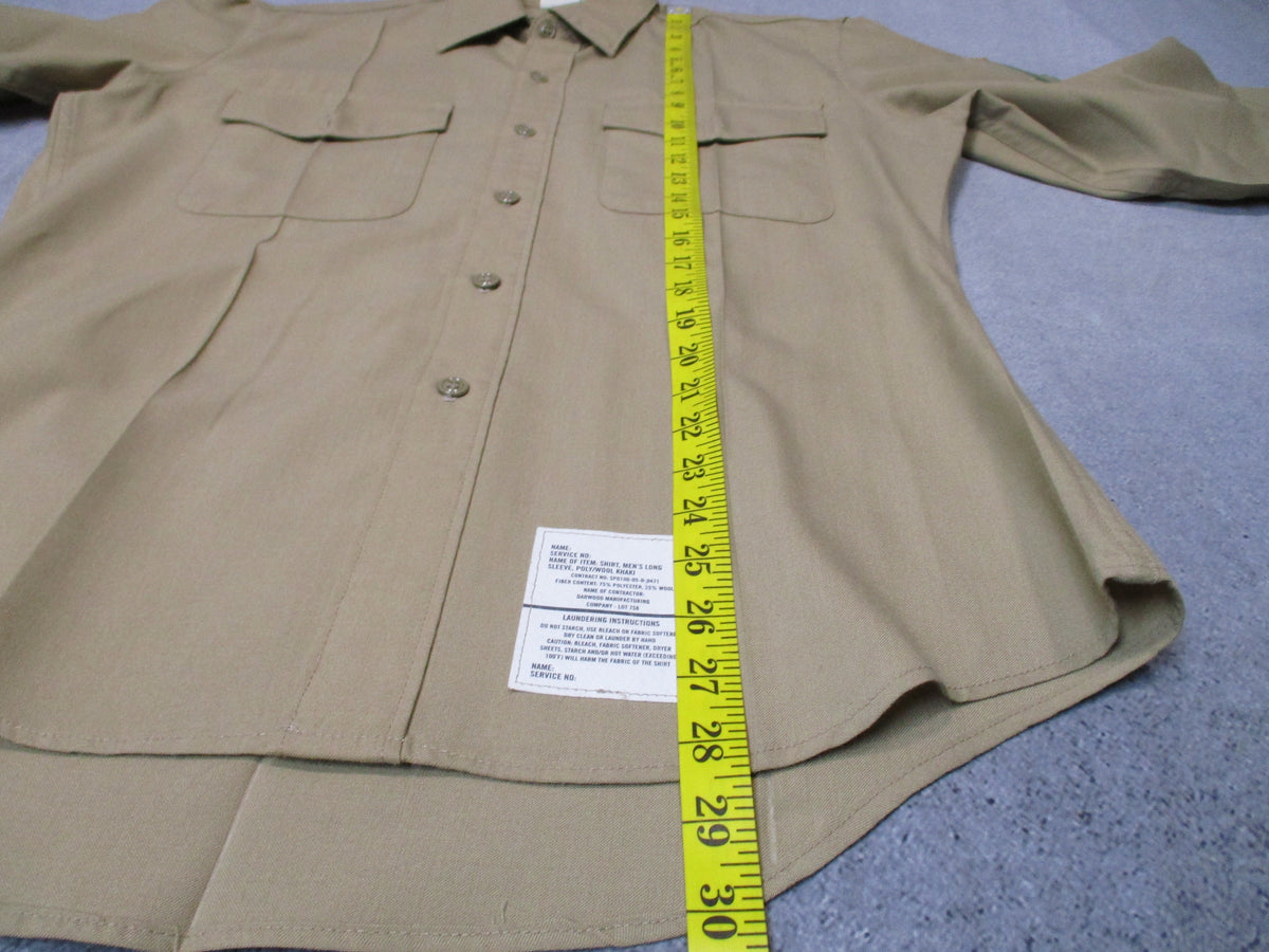 USGI USMC khaki dress uniform shirt, men's 16x37, DSCP Valor Collection, LCpl rank insignia visible