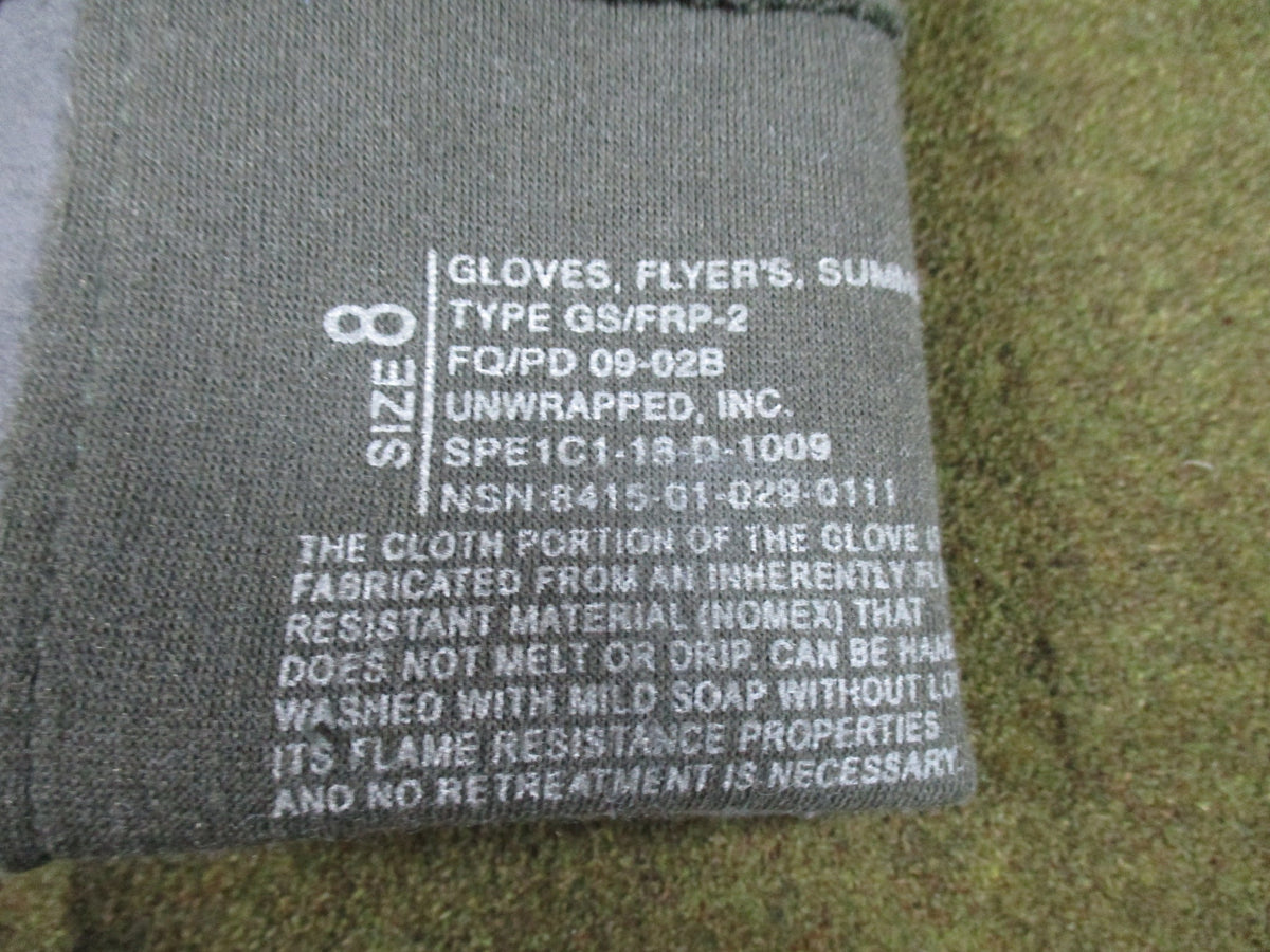 USGI Nomex Flight Gloves Size 8 GS/FRP-2 Summer Flyers Sage Green Leather NWOT