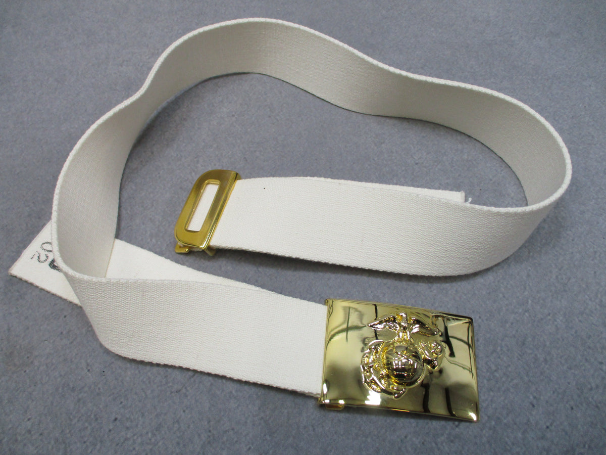 USMC White Dress Blues Belt Gold Tone EGA Buckle Adjustable Used