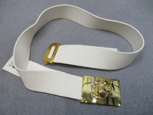 USMC White Dress Blues Belt Gold Tone EGA Buckle Adjustable Used