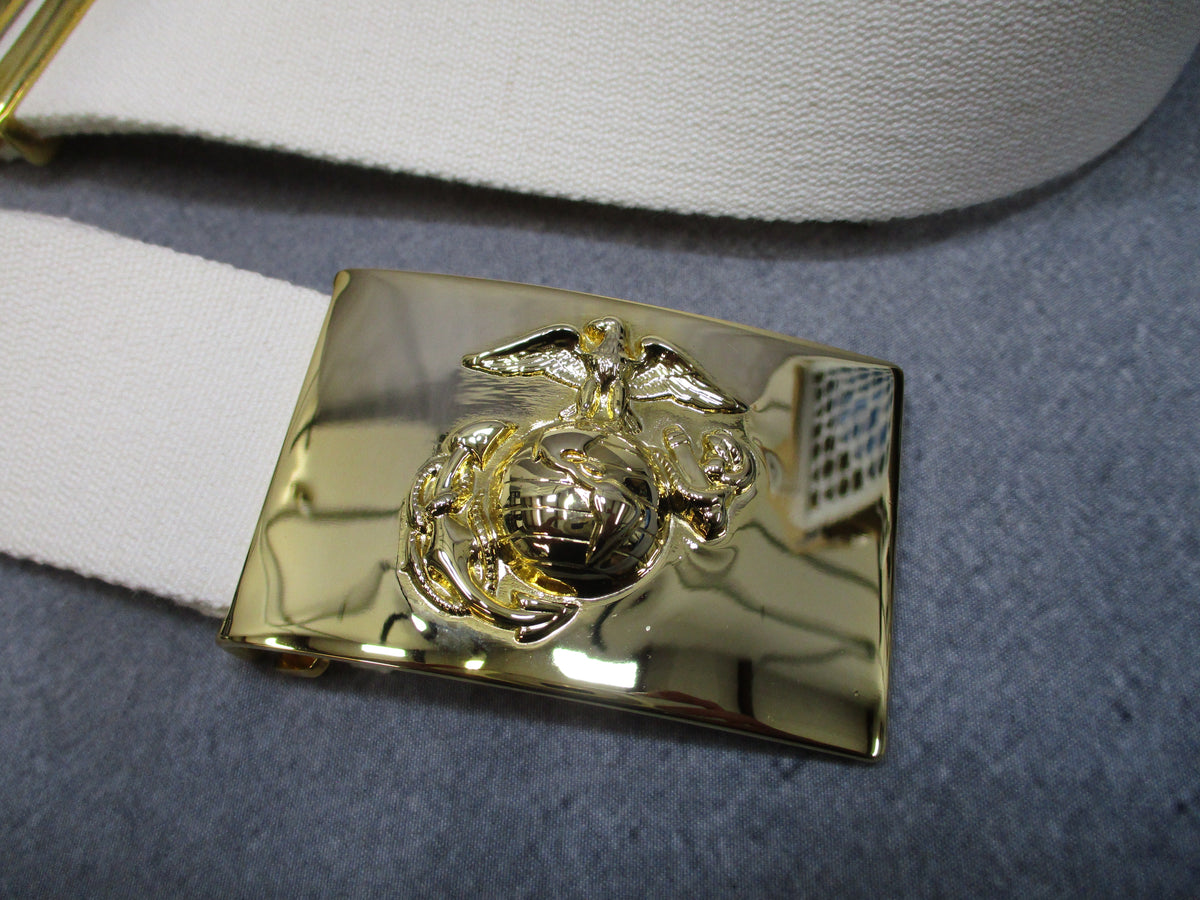 USMC White Dress Blues Belt Gold Tone EGA Buckle Adjustable Used