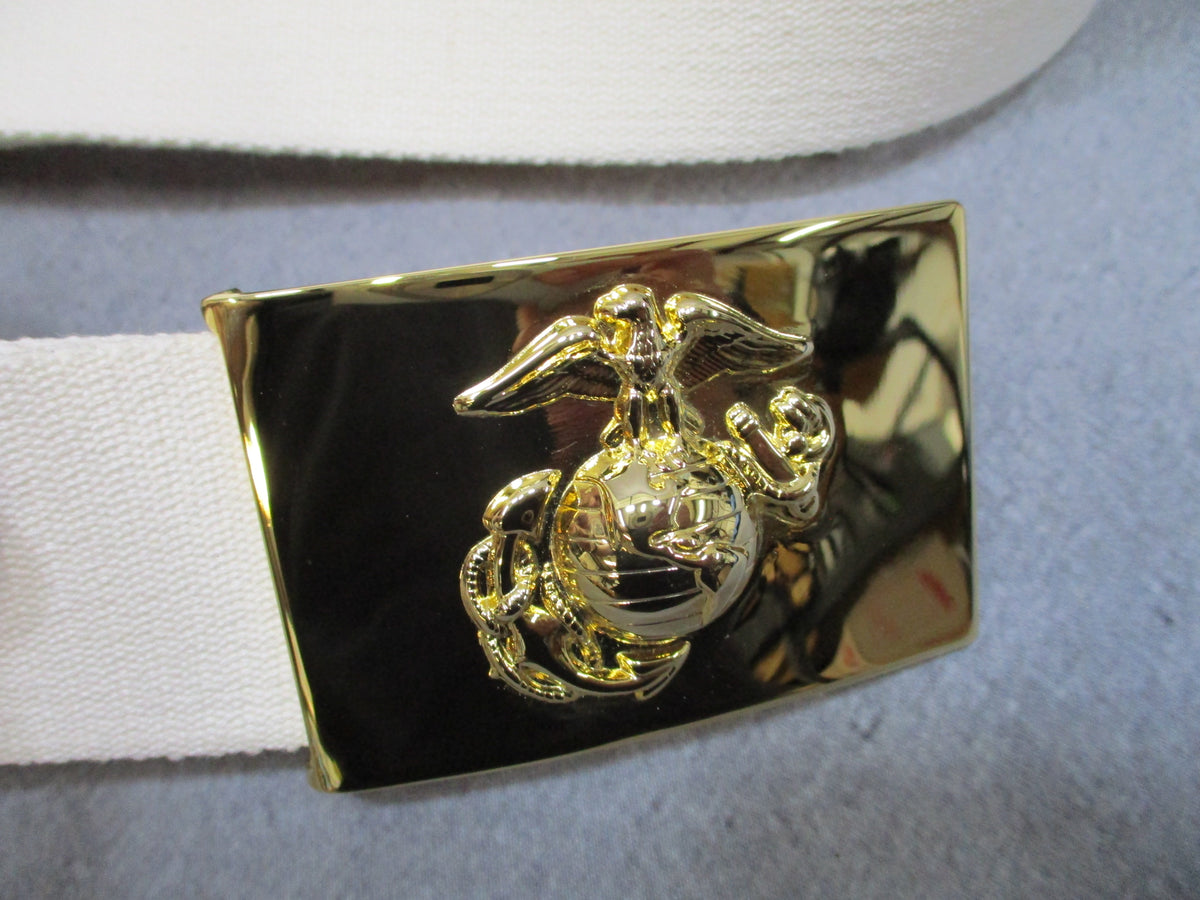 USMC White Dress Blues Belt Gold Tone EGA Buckle Adjustable Used