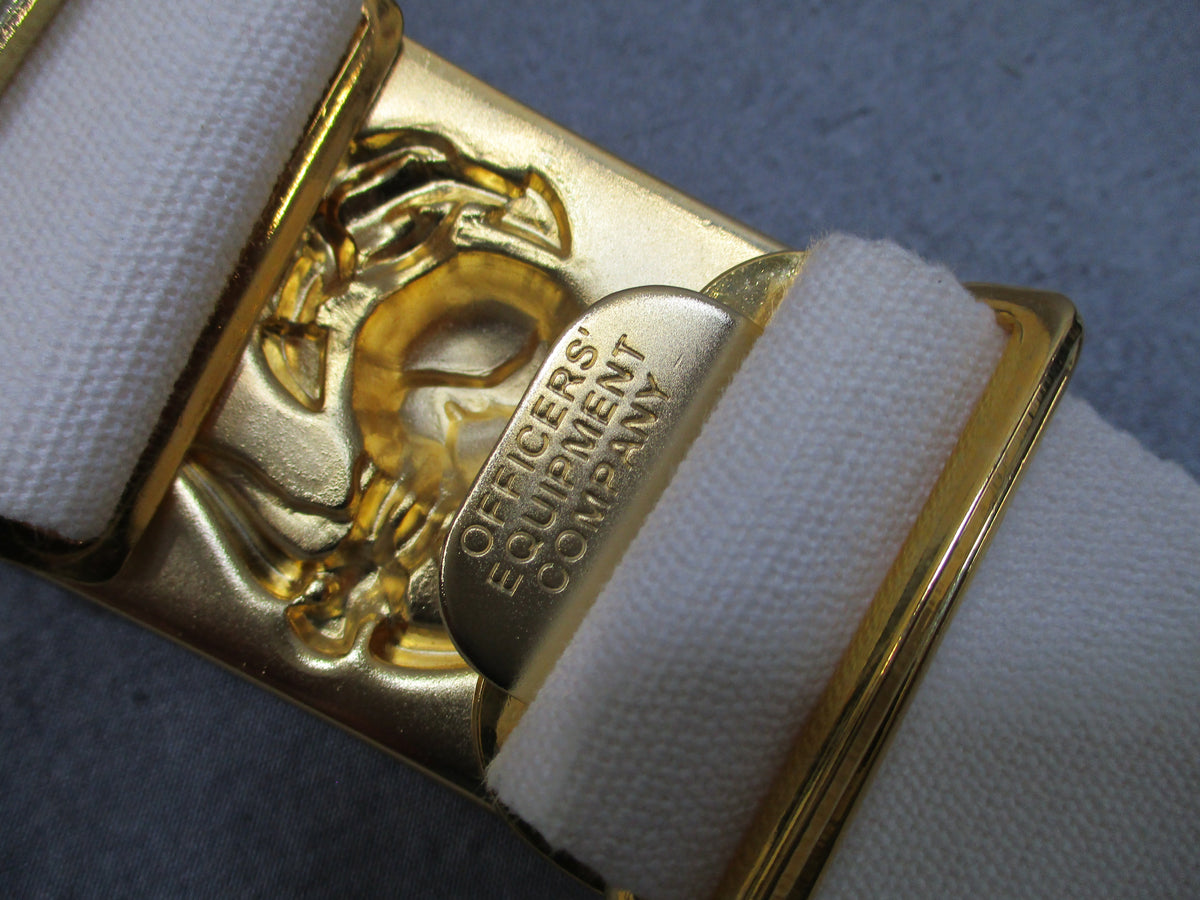 USMC White Dress Blues Belt Gold Tone EGA Buckle Adjustable Used