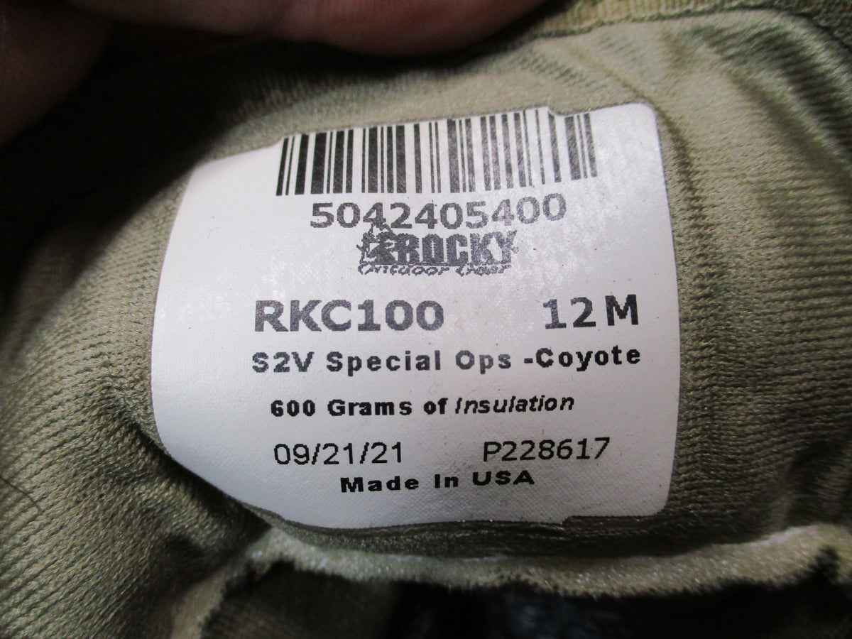 Rocky S2V RKC100 Boots Men's 12 M Coyote 600g Insulated USA Made Vibram Combat - Centex Military Gear