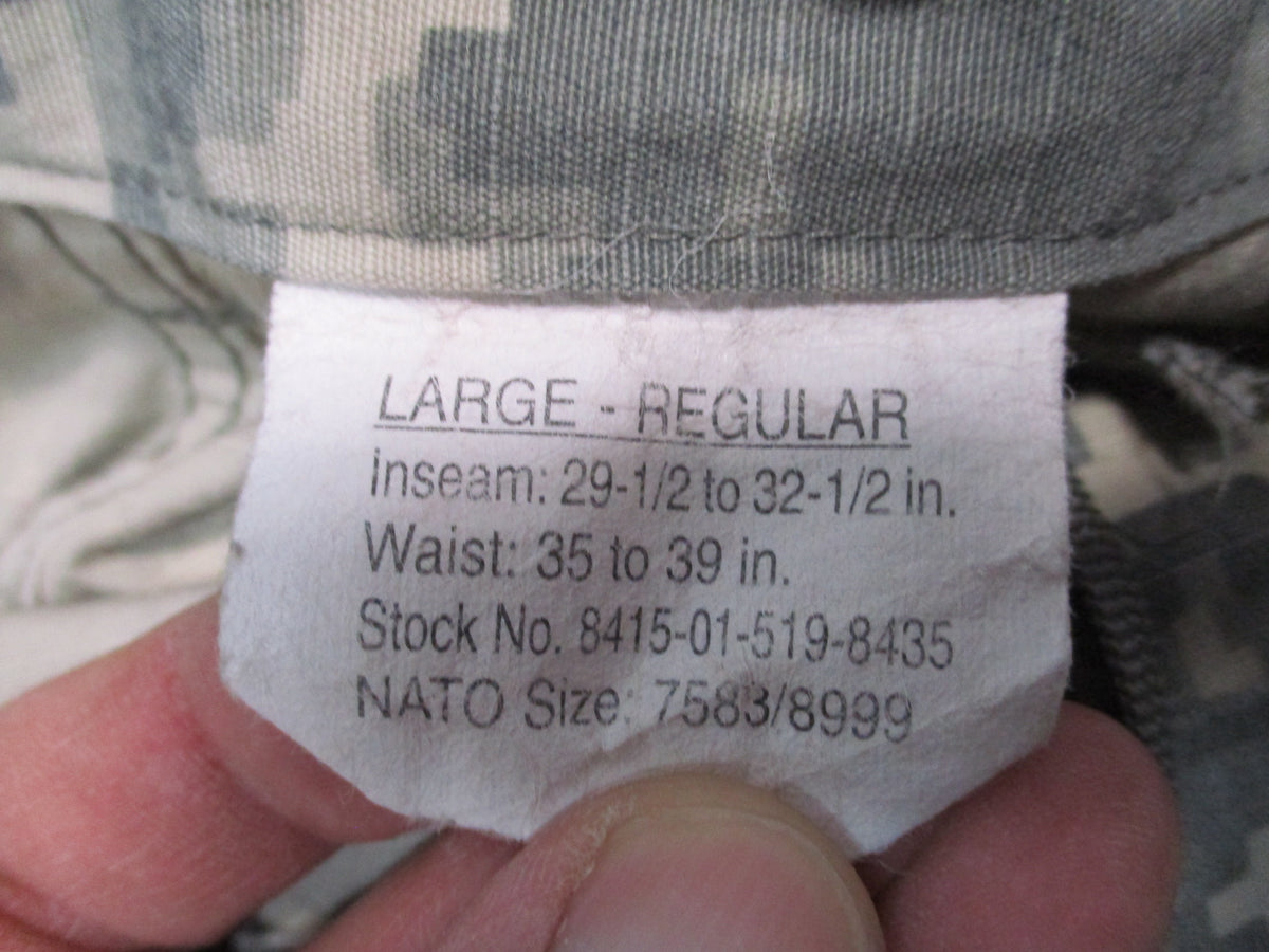 US Army ACU UCP Trousers Large Regular 35-39 NSN 8415-01-519-8435 Used