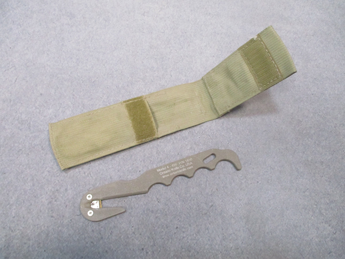 Ontario Knife USGI Strap Cutter Rescue Hook Tan 499 MOLLE Sheath Used