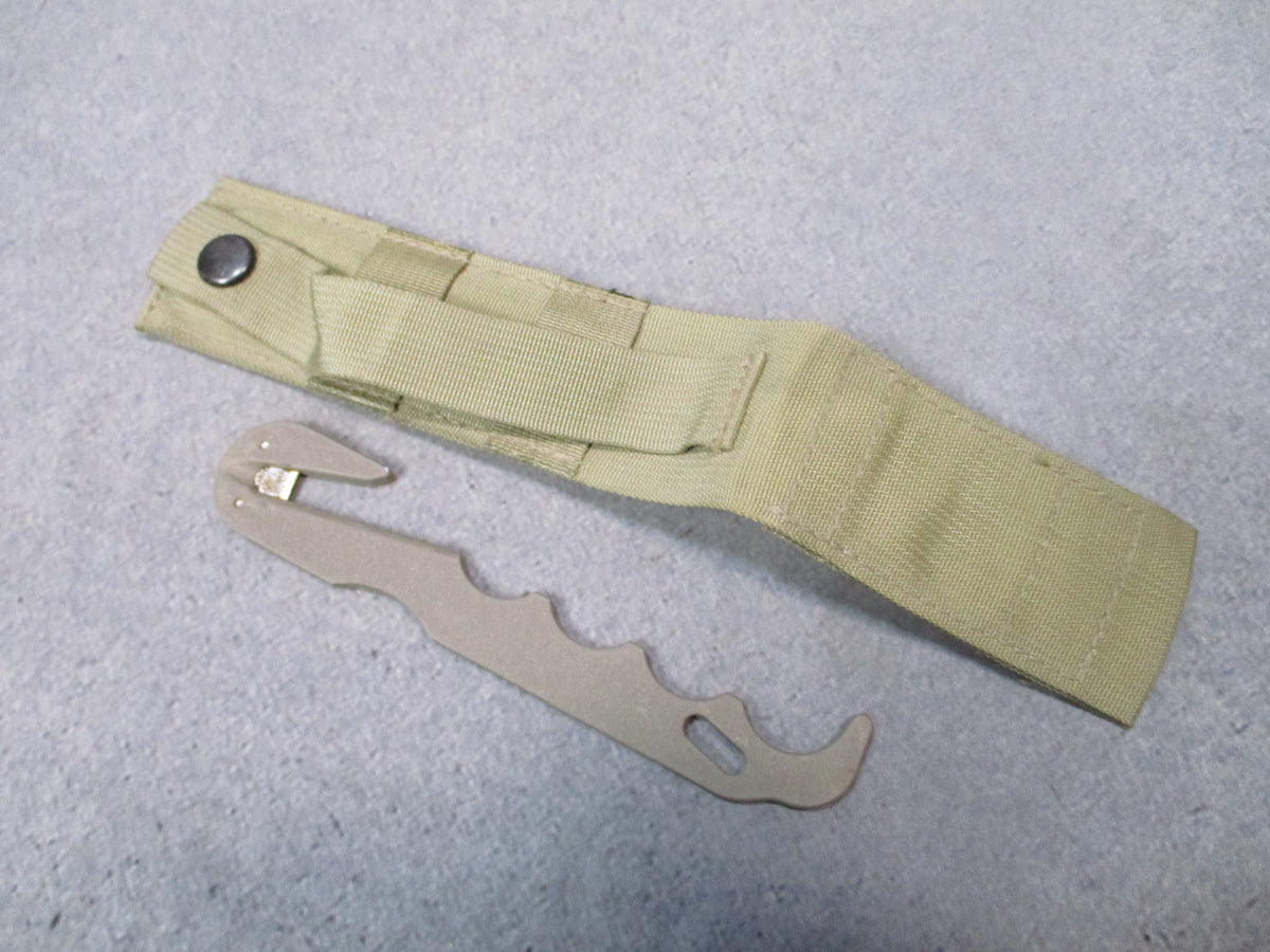 Ontario Knife USGI Strap Cutter Rescue Hook Tan 499 MOLLE Sheath Used