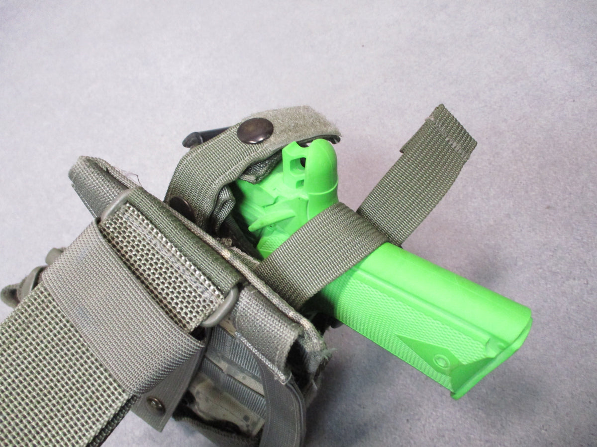 Eagle Industries UH-92F UCP universal drop leg MOLLE holster for military use, ambidextrous design with adjustable straps.