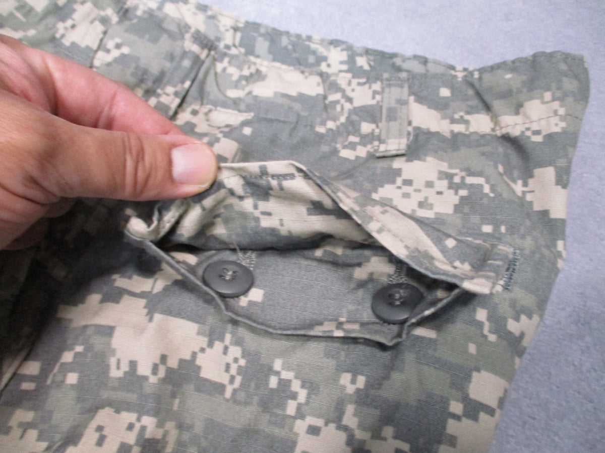 U.S. Army ACU UCP combat trousers in XL long, with camouflage pattern, adjustable waist, and reinforced fabric for military use.