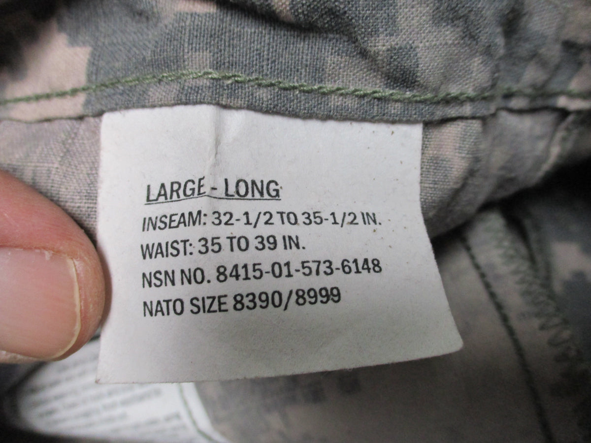 US Army ACU UCP Trousers Large Long NSN 8415-01-573-6148 New With Tags