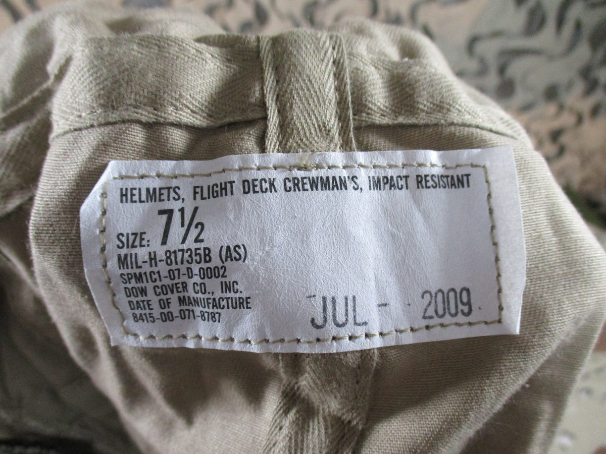 Naval Flight Deck Crewman Khaki Helmet Fabric Liner 7 1/2 Dow Cover Used