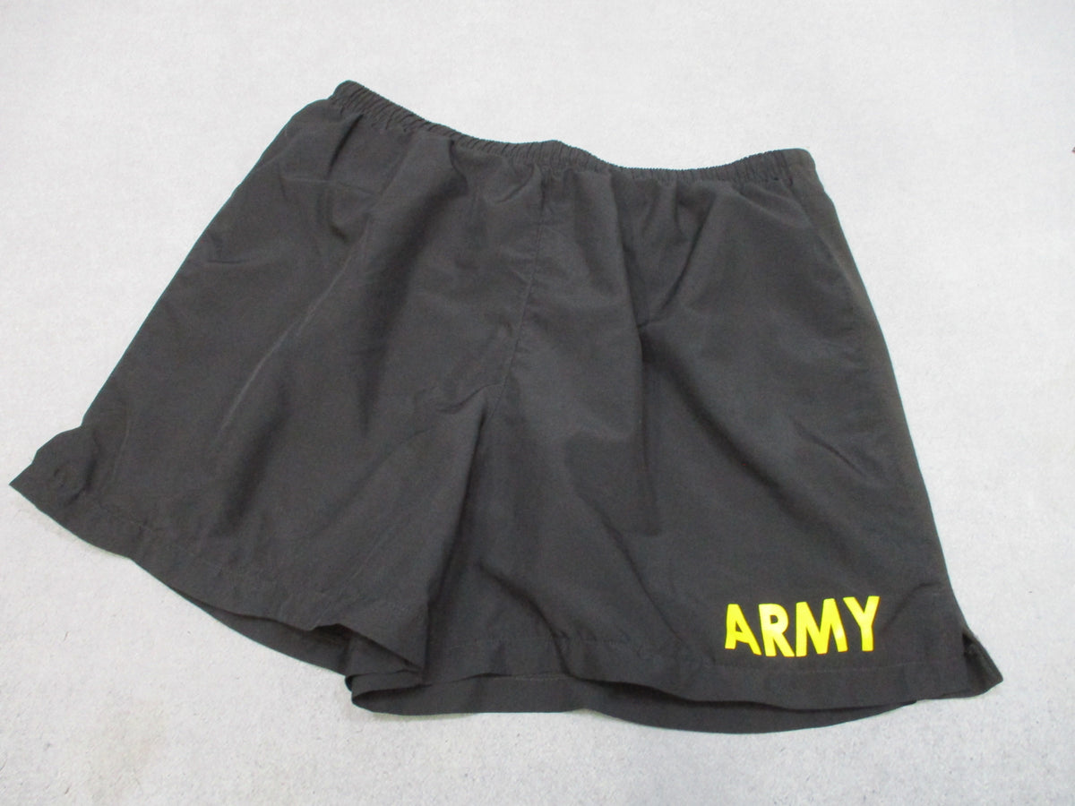 US Army APFU PT Shorts Large Black Yellow ARMY Physical Fitness Trunks