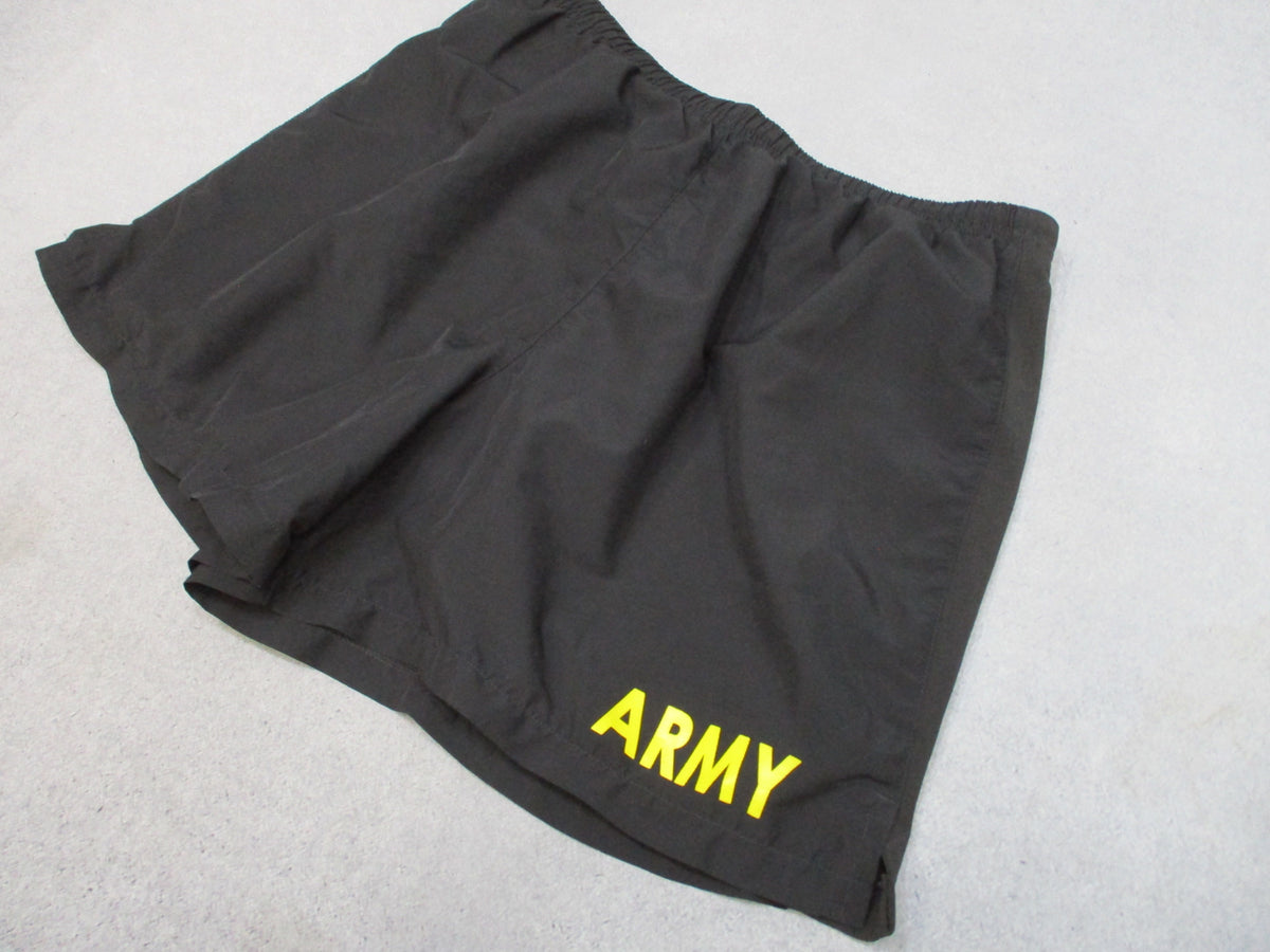 US Army APFU PT Shorts Large Black Yellow ARMY Physical Fitness Trunks