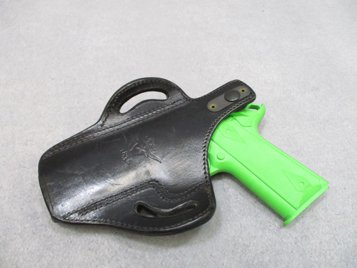 Texas 1836 Leather Pancake Holster 1911 Black OWB Belt Thumb Break
