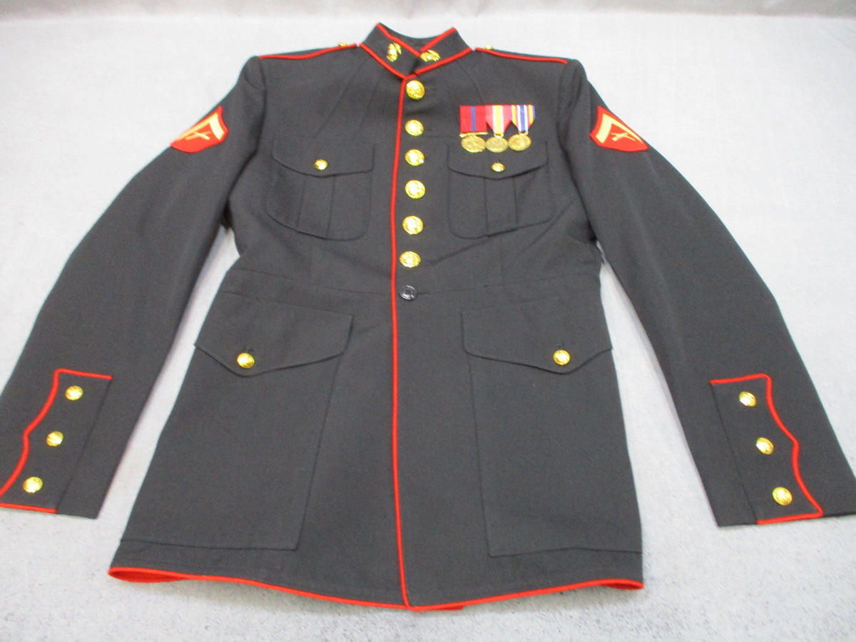 USMC Dress Blue Coat 48L Crown Clothing Marine Corps Jacket Rank Medals