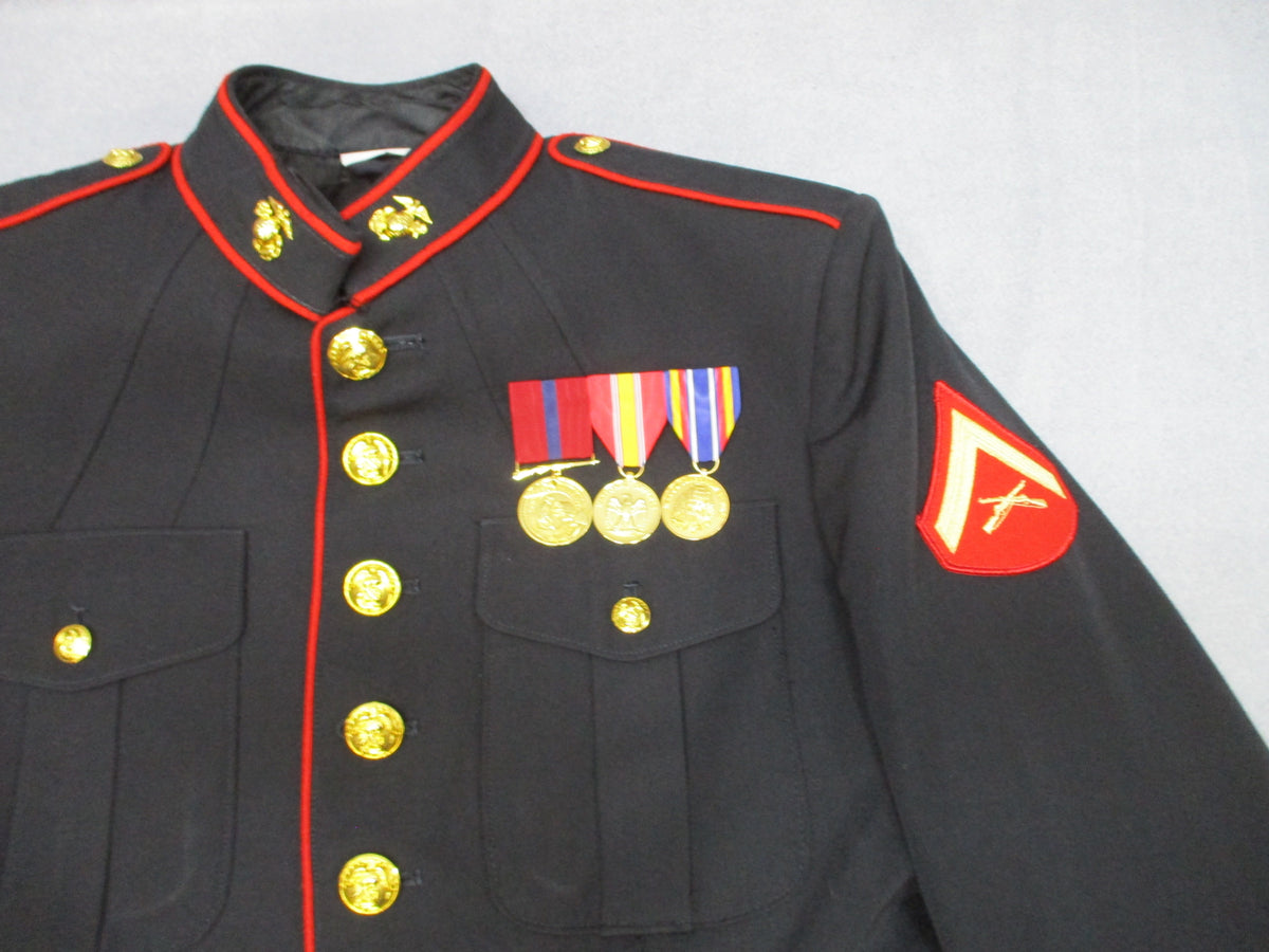 USMC Dress Blue Coat 48L Crown Clothing Marine Corps Jacket Rank Medals