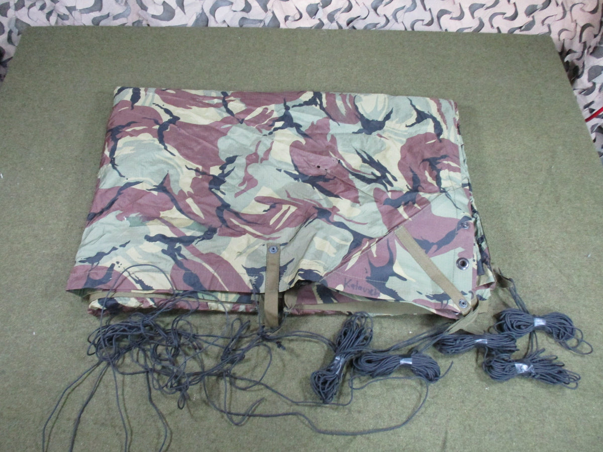 British Military DPM Basha Tarp Shelter Bivy w 4 Cord Bundles Used Good - Centex Military Gear