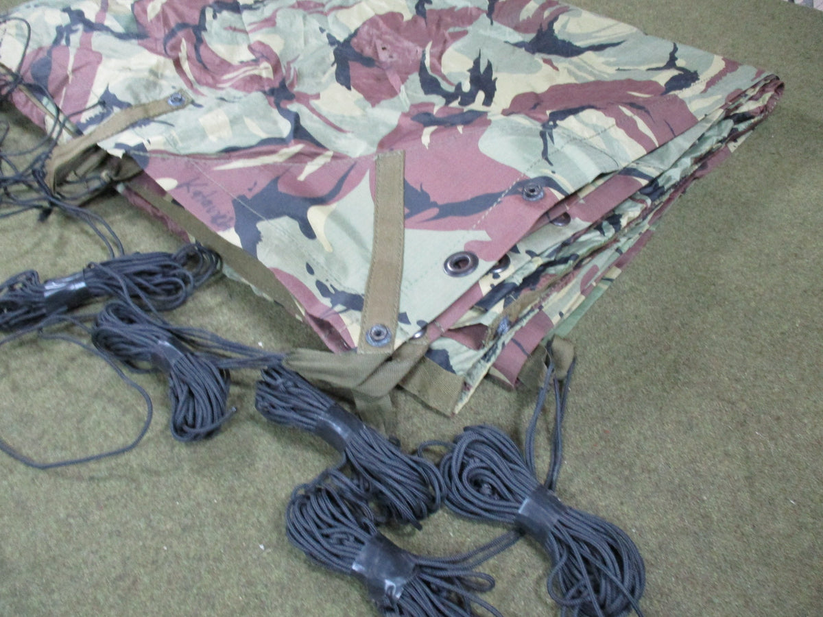 British Military DPM Basha Tarp Shelter Bivy w 4 Cord Bundles Used Good - Centex Military Gear