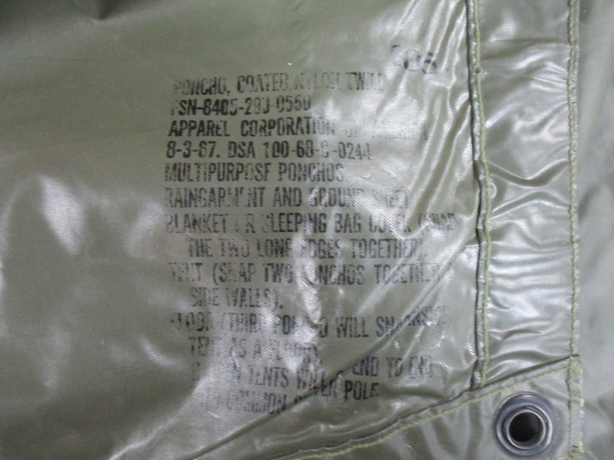 USGI Vietnam War OD Green Coated Nylon Poncho FSN 8405-290-0550 Vintage