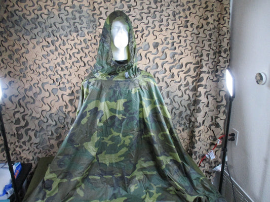 USGI Woodland M81 Military Poncho Rain Cape Shelter Repaired Grommet Used