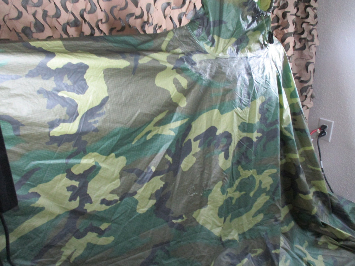 USGI Woodland M81 Military Poncho Rain Cape Shelter Repaired Grommet Used