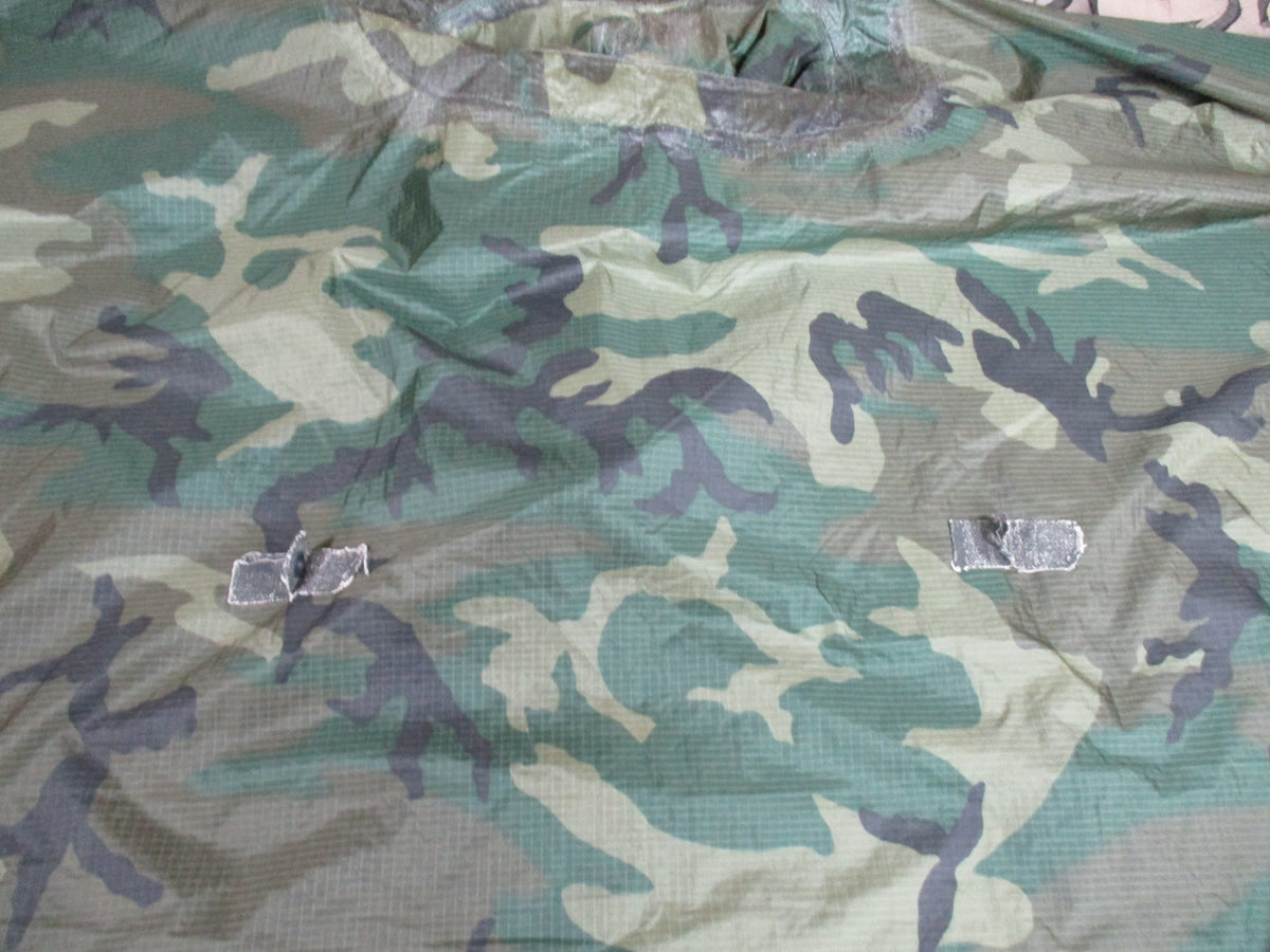 USGI Woodland M81 Military Poncho Rain Cape Shelter Repaired Grommet Used
