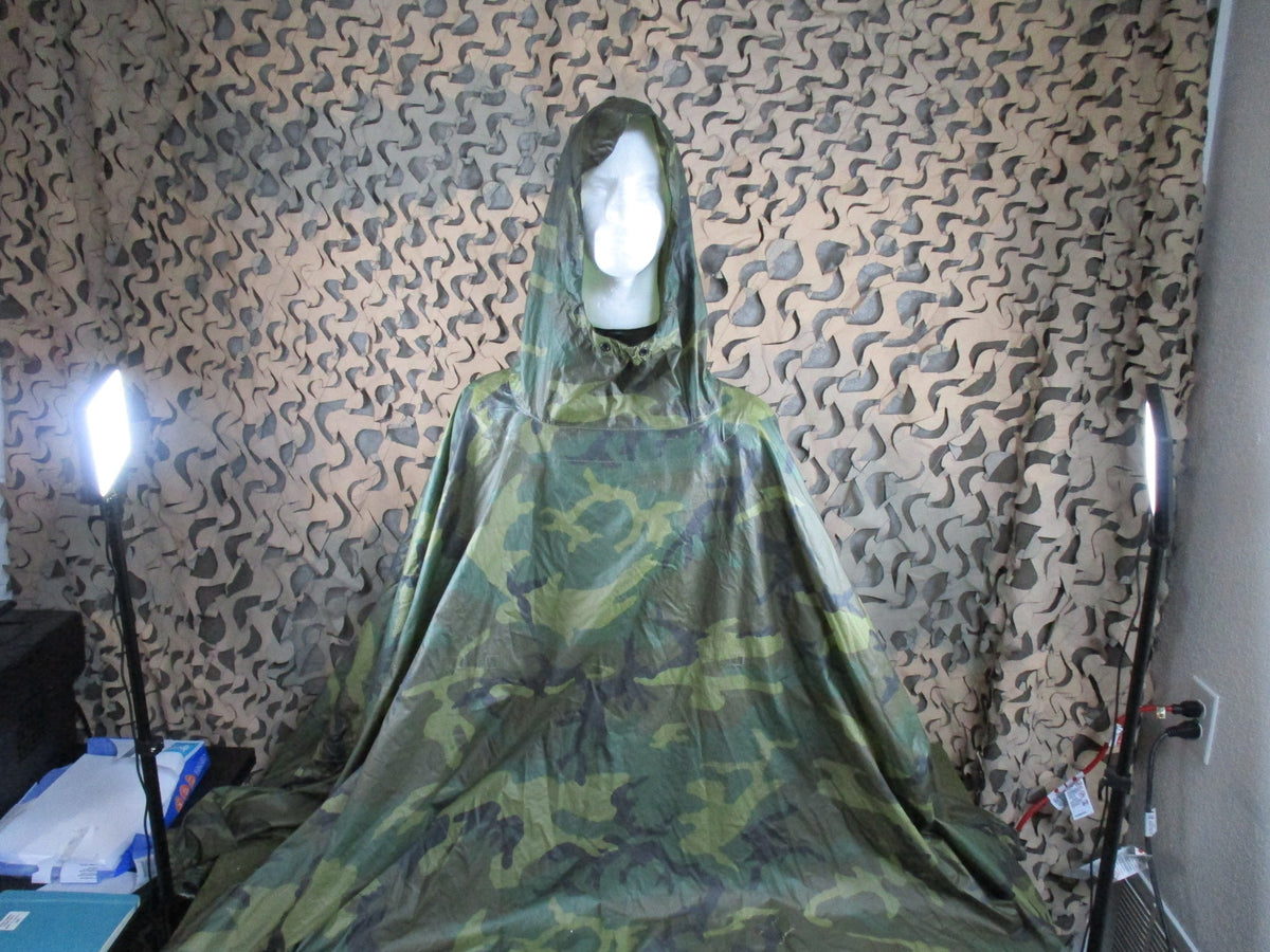 USGI Woodland Poncho + Commercial Woobie Liner Set Used Fair Field Gear