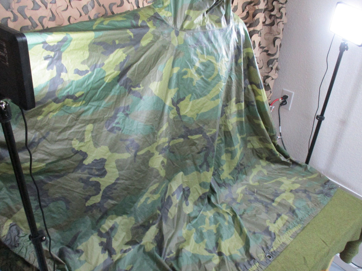 USGI Woodland Poncho + Commercial Woobie Liner Set Used Fair Field Gear