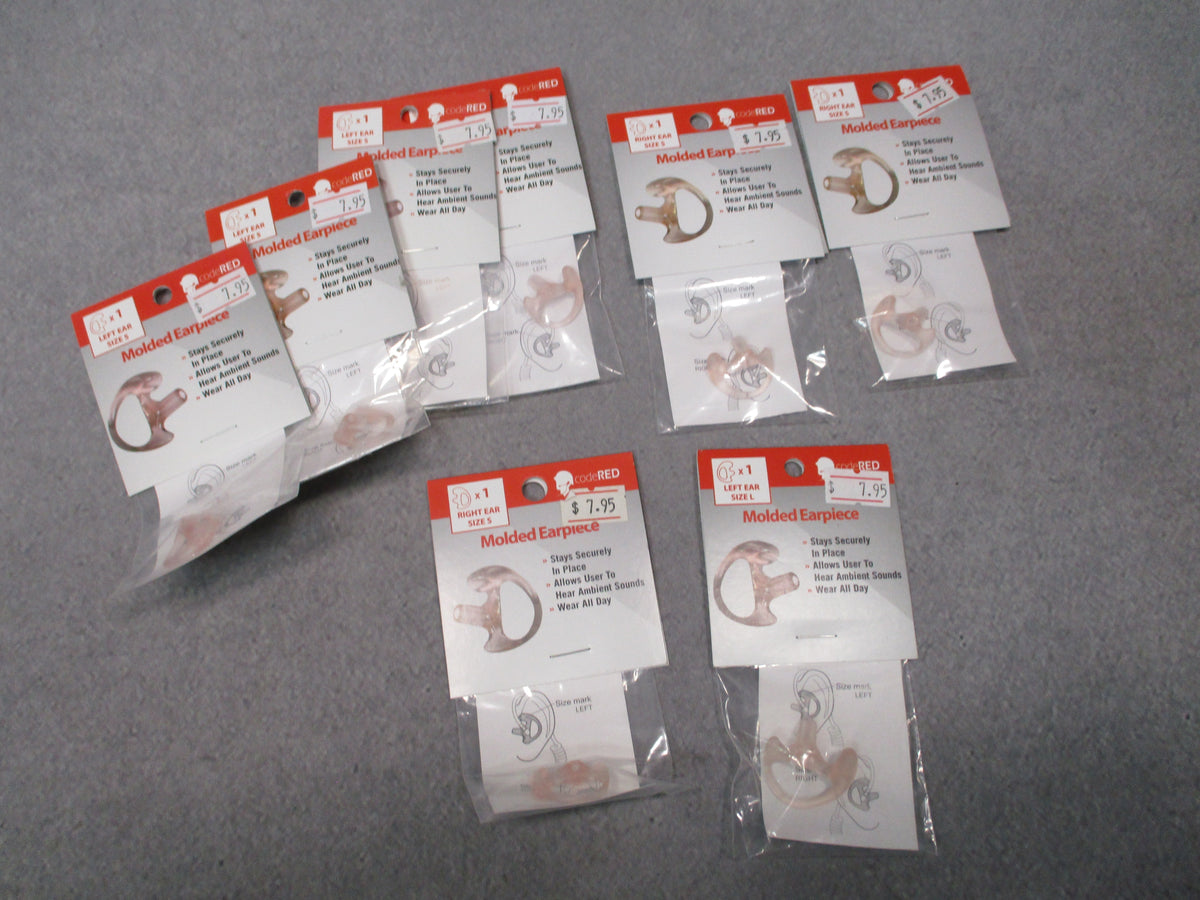 Code Red Molded Earpiece Ear Mold Lot 8 Silicone Small Left Right Large Left New - Centex Military Gear