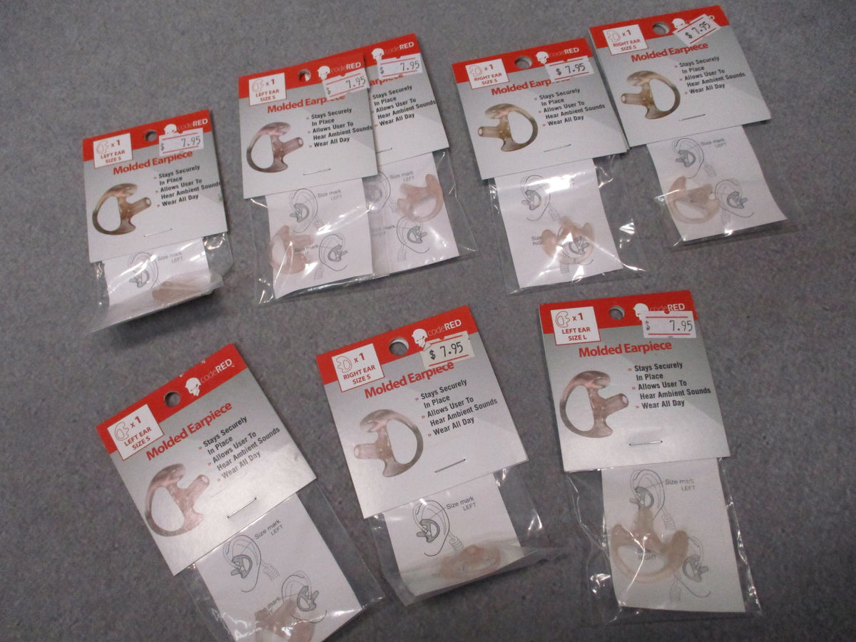 Code Red Molded Earpiece Ear Mold Lot 8 Silicone Small Left Right Large Left New - Centex Military Gear