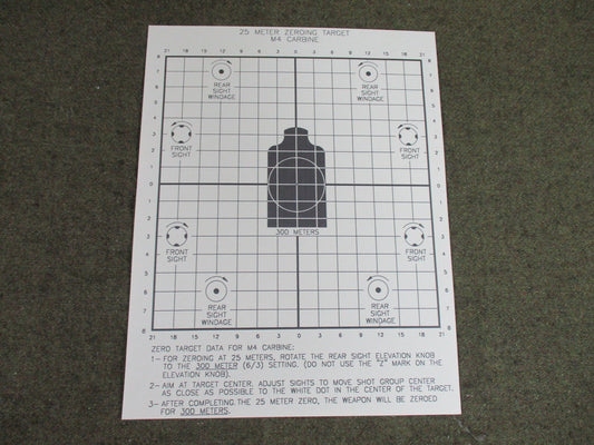 USGI 25 Meter Zeroing Targets 25 Pack Weather Resistant Paper Military Issue