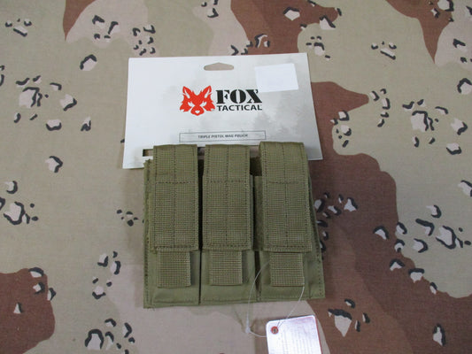 Fox Tactical Triple Pistol Mag Pouch – Coyote – MOLLE – New With Tags – NTOA Rec