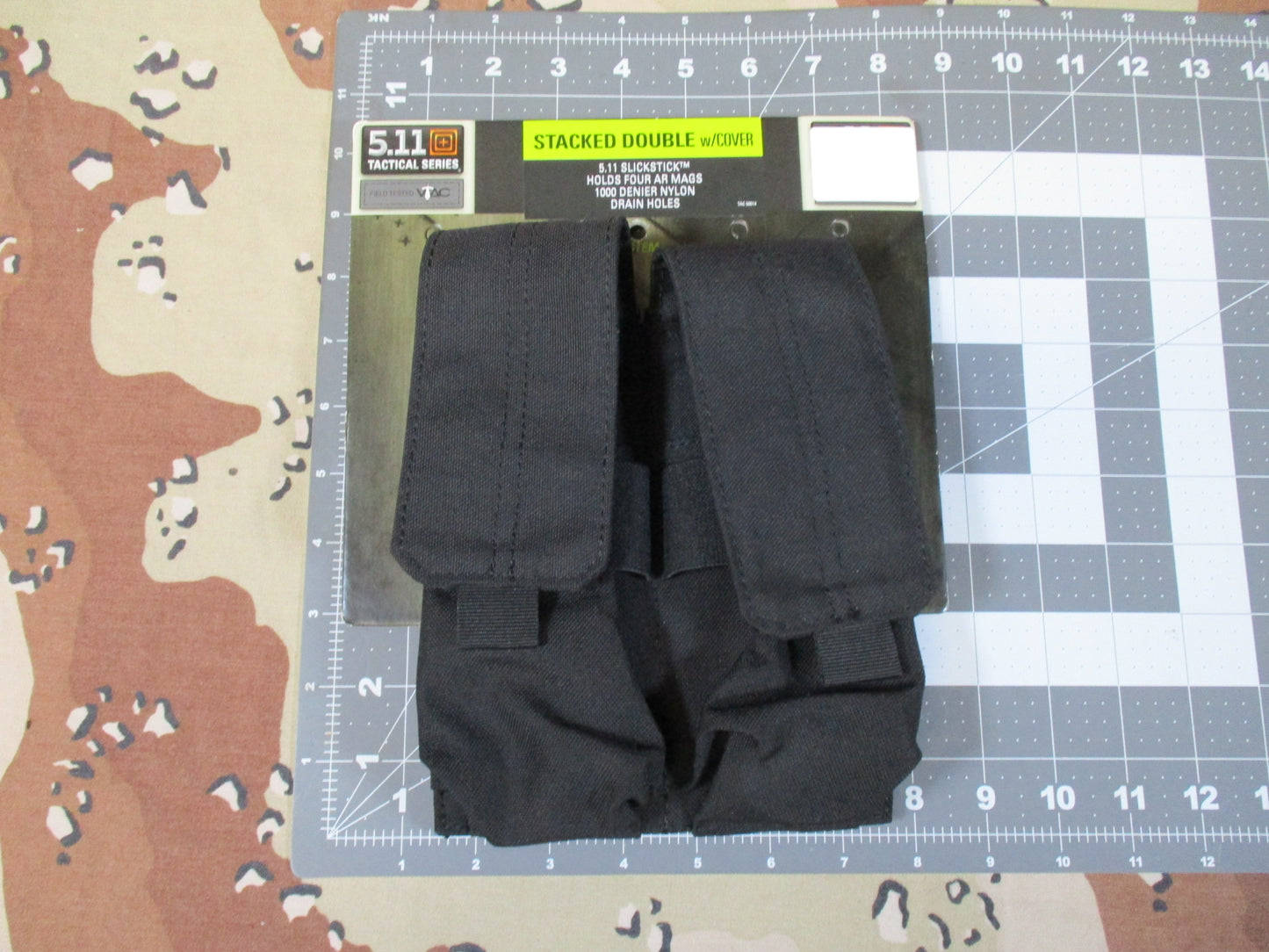5.11 Tactical Stacked Double Mag Pouch w/Cover – Black – SlickStick – Holds 4