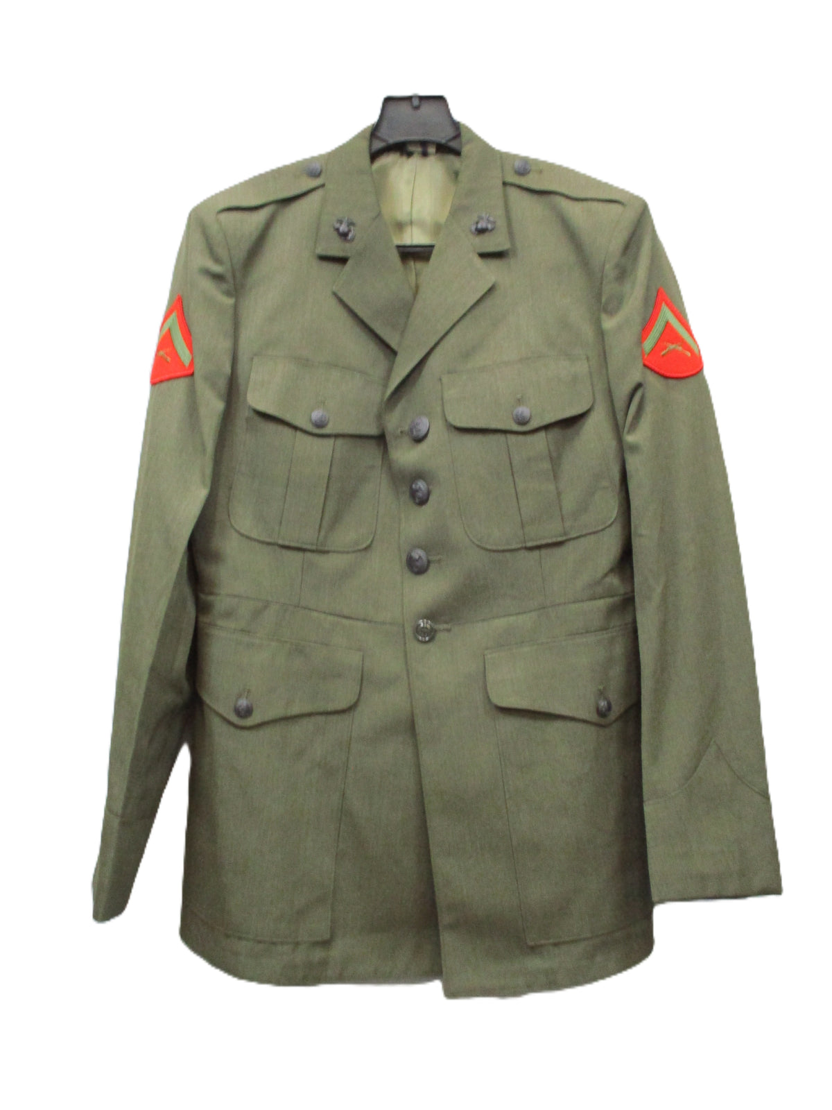 USMC Service Alpha Green Jacket 46L Crown Clothing USA Coat w/ Insignia