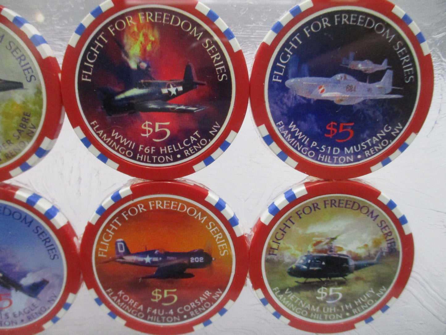 Flamingo Hilton Reno Flight for Freedom Casino Chip Display 12 Chip Framed 1997