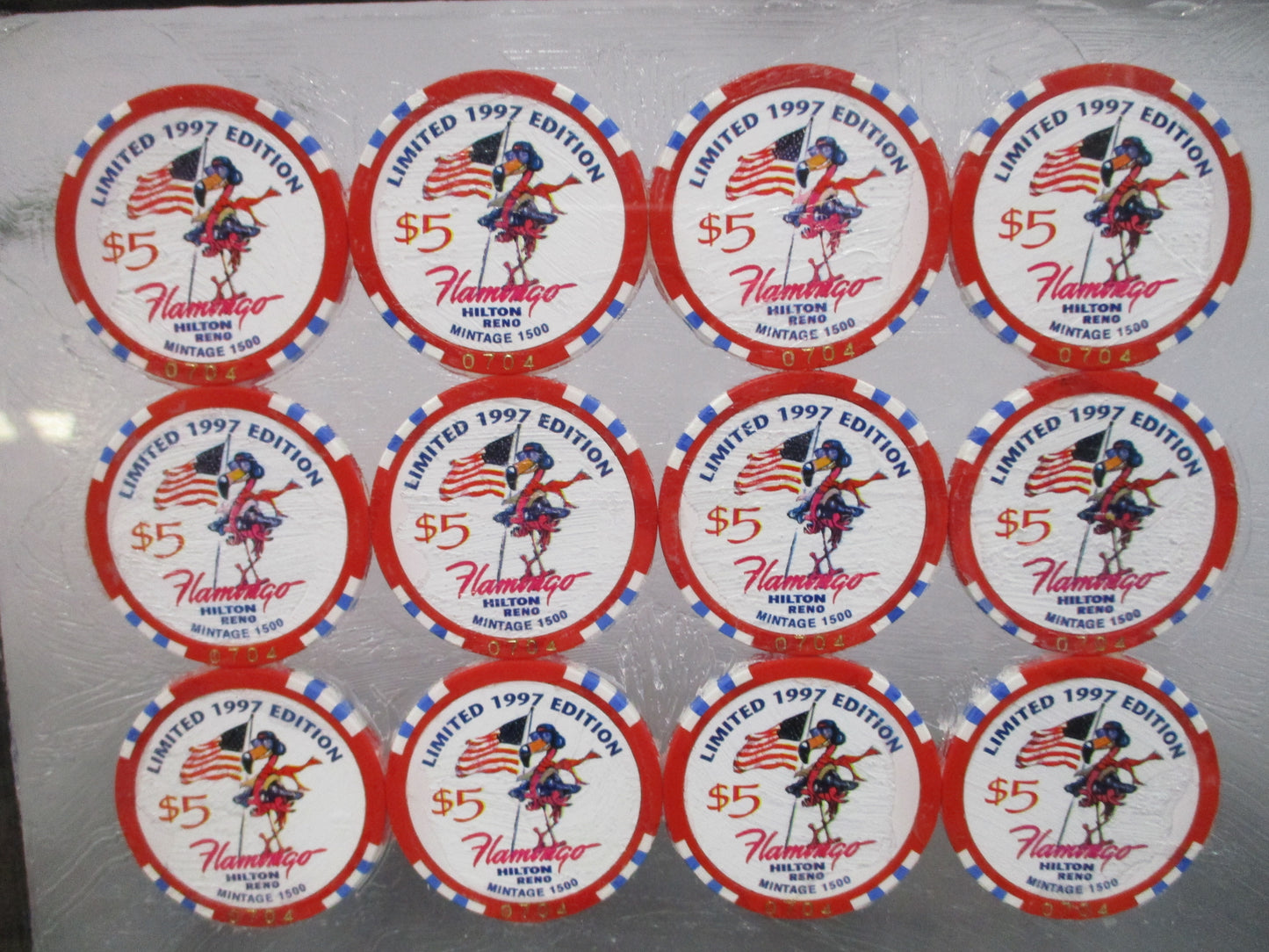 Flamingo Hilton Reno Flight for Freedom Casino Chip Display 12 Chip Framed 1997