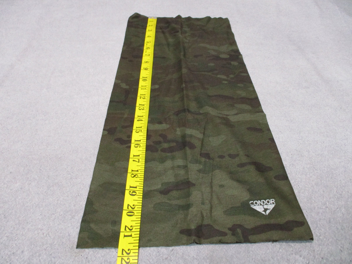 Condor 212-021 MultiCam Black multi wrap neck gaiter and headwear face cover showing camouflage fabric pattern