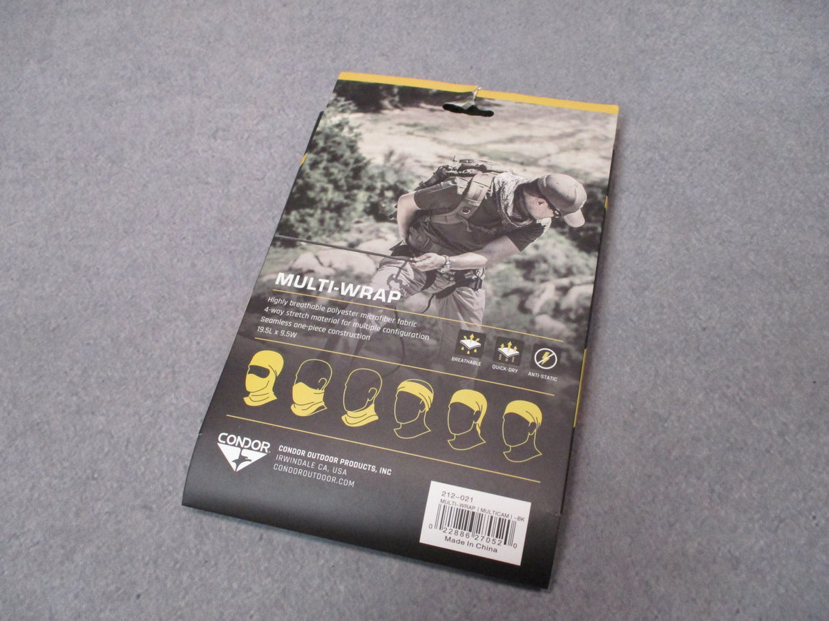 Condor 212-021 MultiCam Black multi wrap neck gaiter and headwear face cover
