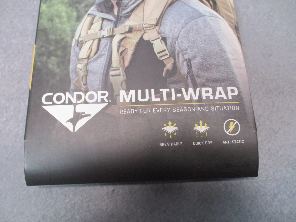Condor 212-021 MultiCam Black multi-wrap neck gaiter face cover headwear shown flat