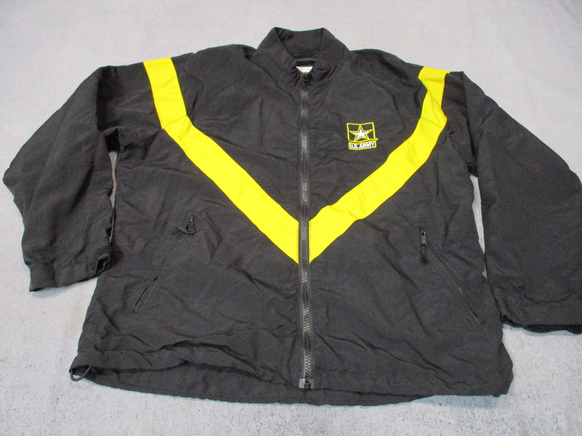 U.S. Army women's APFU PT jacket, medium short, black and yellow nylon windbreaker