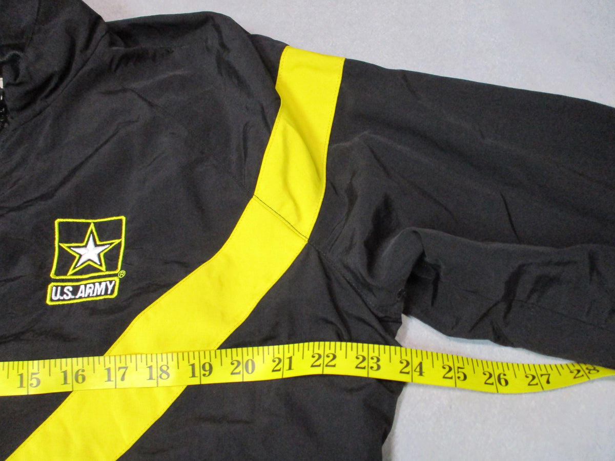 U.S. Army women's APFU PT jacket, medium short, black and yellow nylon windbreaker