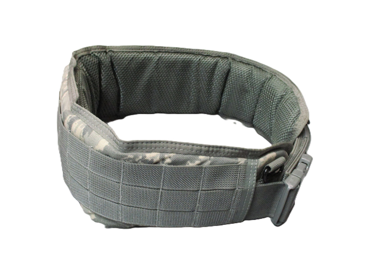 USAF ABU camo MOLLE padded battle belt set with large outer and medium inner duty belts, unbranded