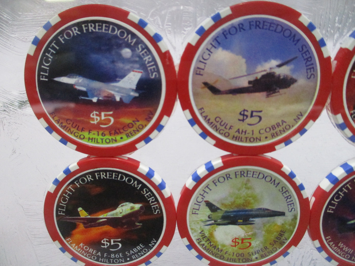 Flamingo Hilton Reno Flight for Freedom Casino Chip Display 12 Chip Framed 1997